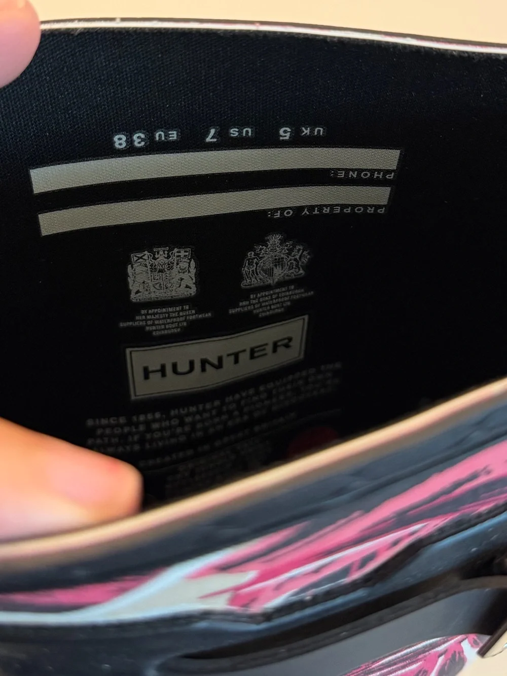 Hunter Black & Pink Tropical Tall Rain Boots